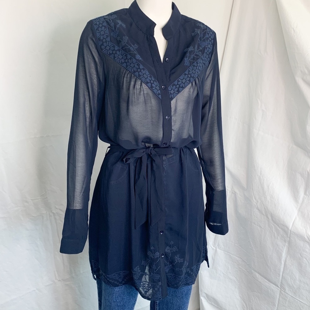 Monoreno / Sheer Boho Belted Navy Dress (🦩2 for $25 )
